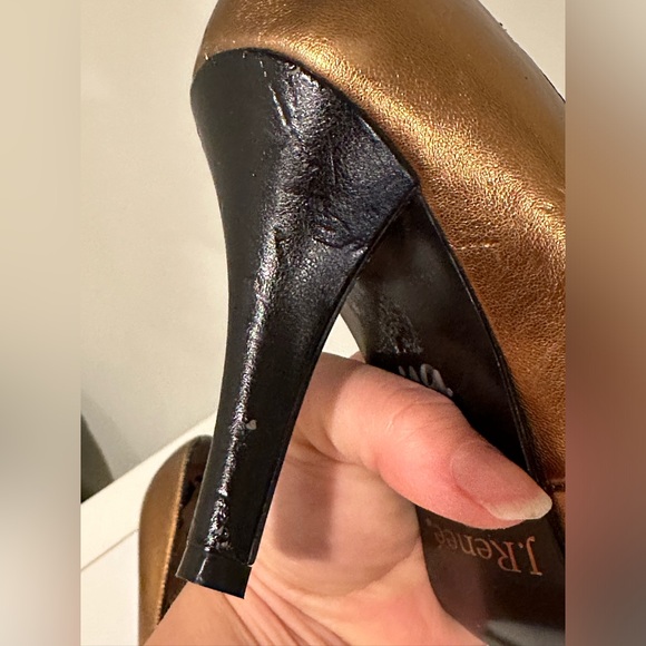 J. Renee Gold Bronze High Heel. Square Jewel Square Toe Vintage Look Sz 7. - Picture 13 of 16